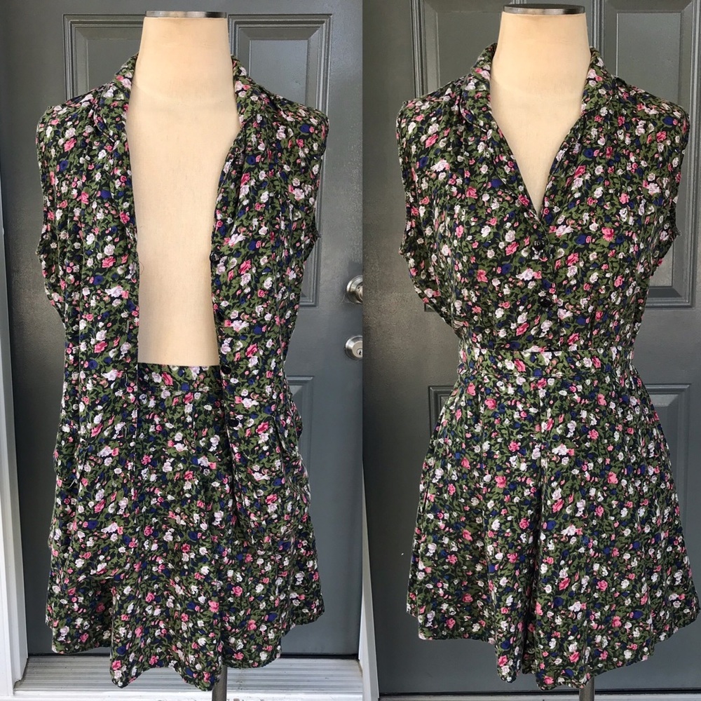 Vintage 2 Piece Dark Floral Vest & Skirt Set